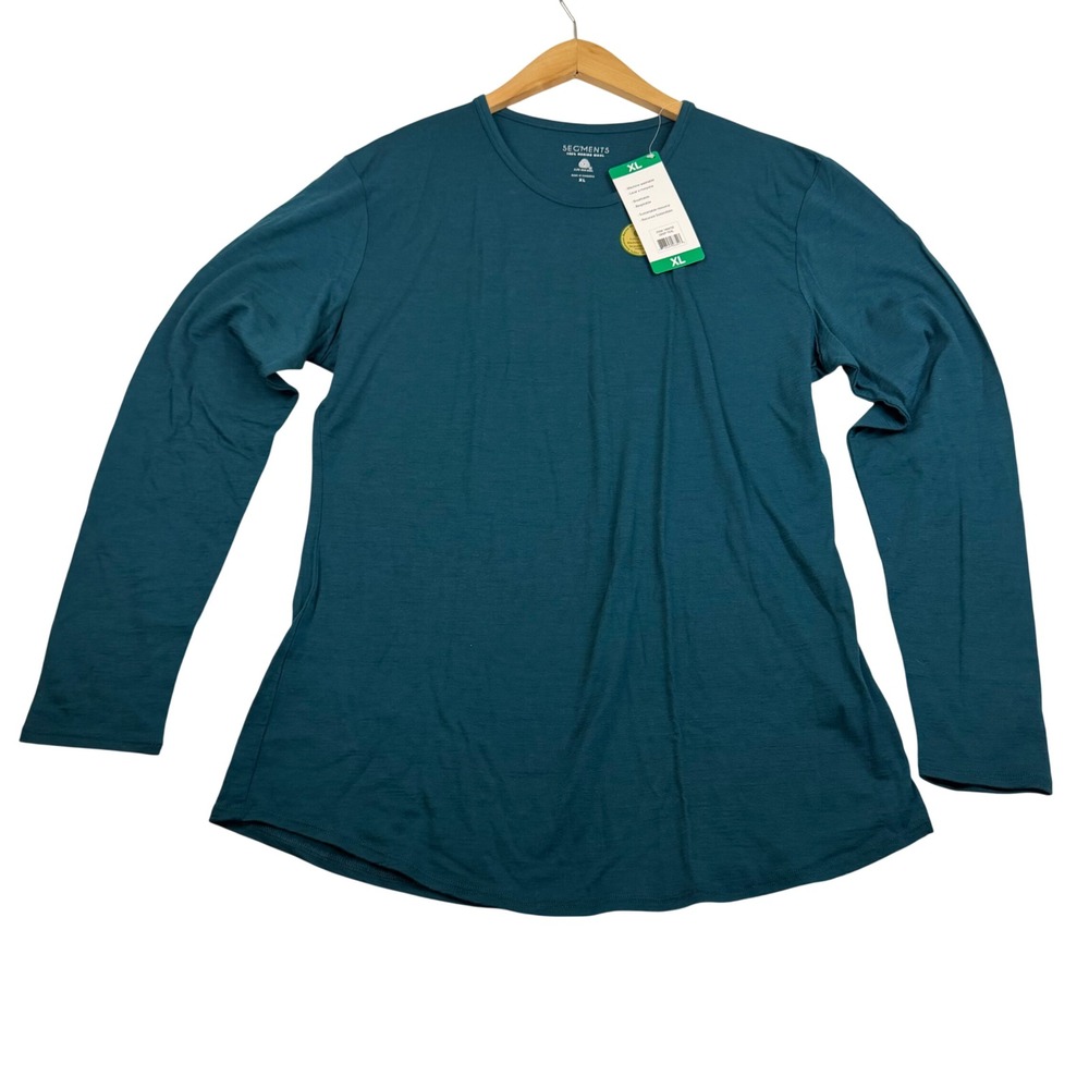 Segments Womens XL 100% Merino Wool Long Sleeve Crew Neck Top Teal Green NWT
